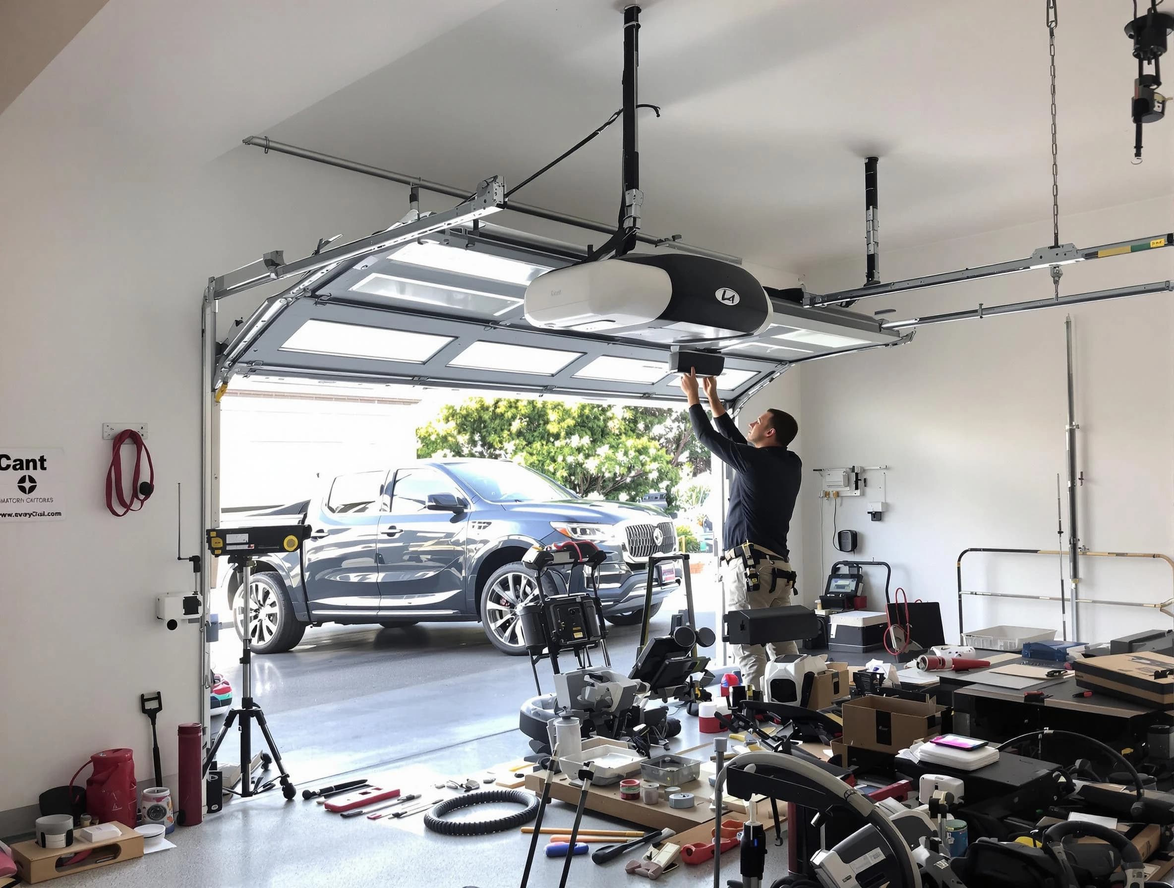 Lake Land'Or Garage Door Repair specialist installing smart garage door opener system in Lake Land'Or home
