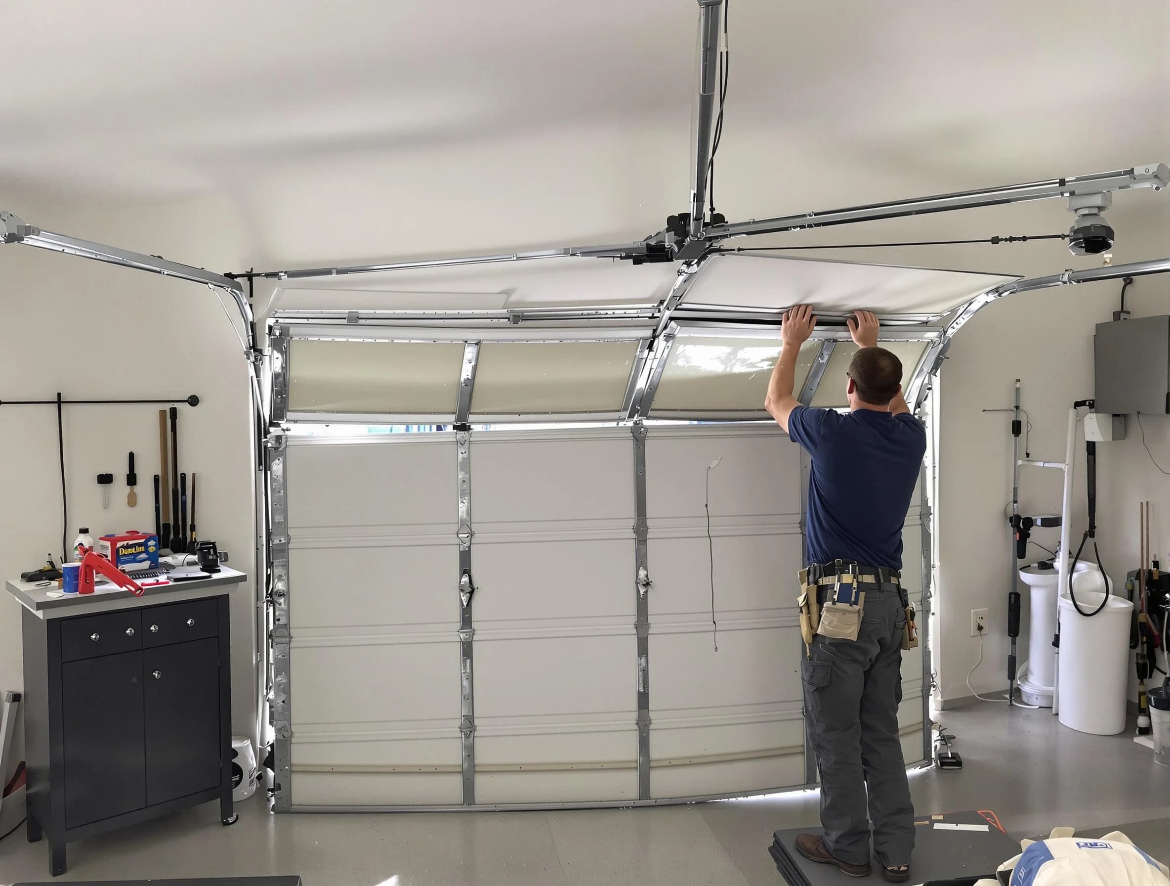 Lake Land'Or Garage Door Repair specialist performing precise section replacement on Lake Land'Or garage door