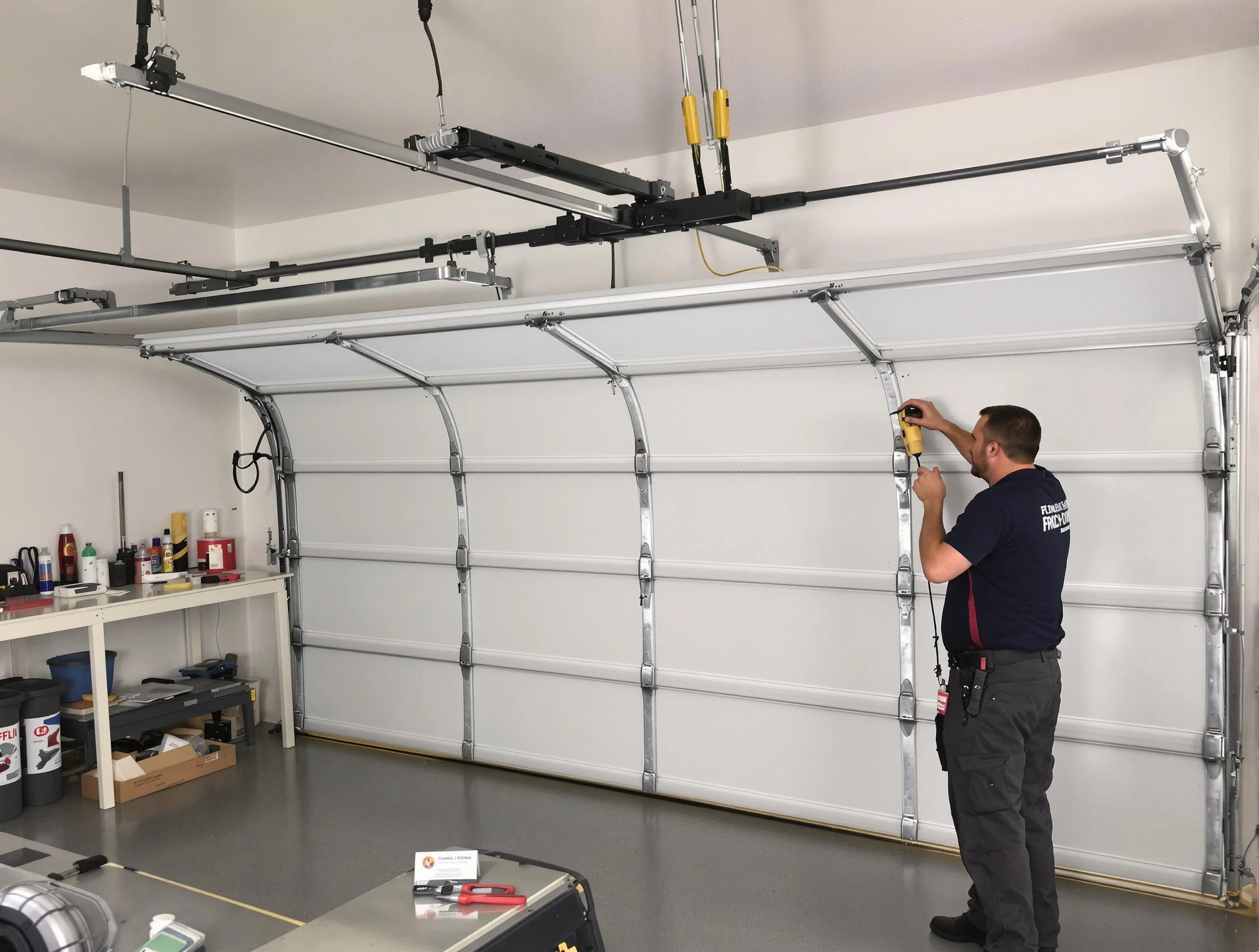 Lake Land'Or Garage Door Repair certified technician performing overhead door system repair in Lake Land'Or