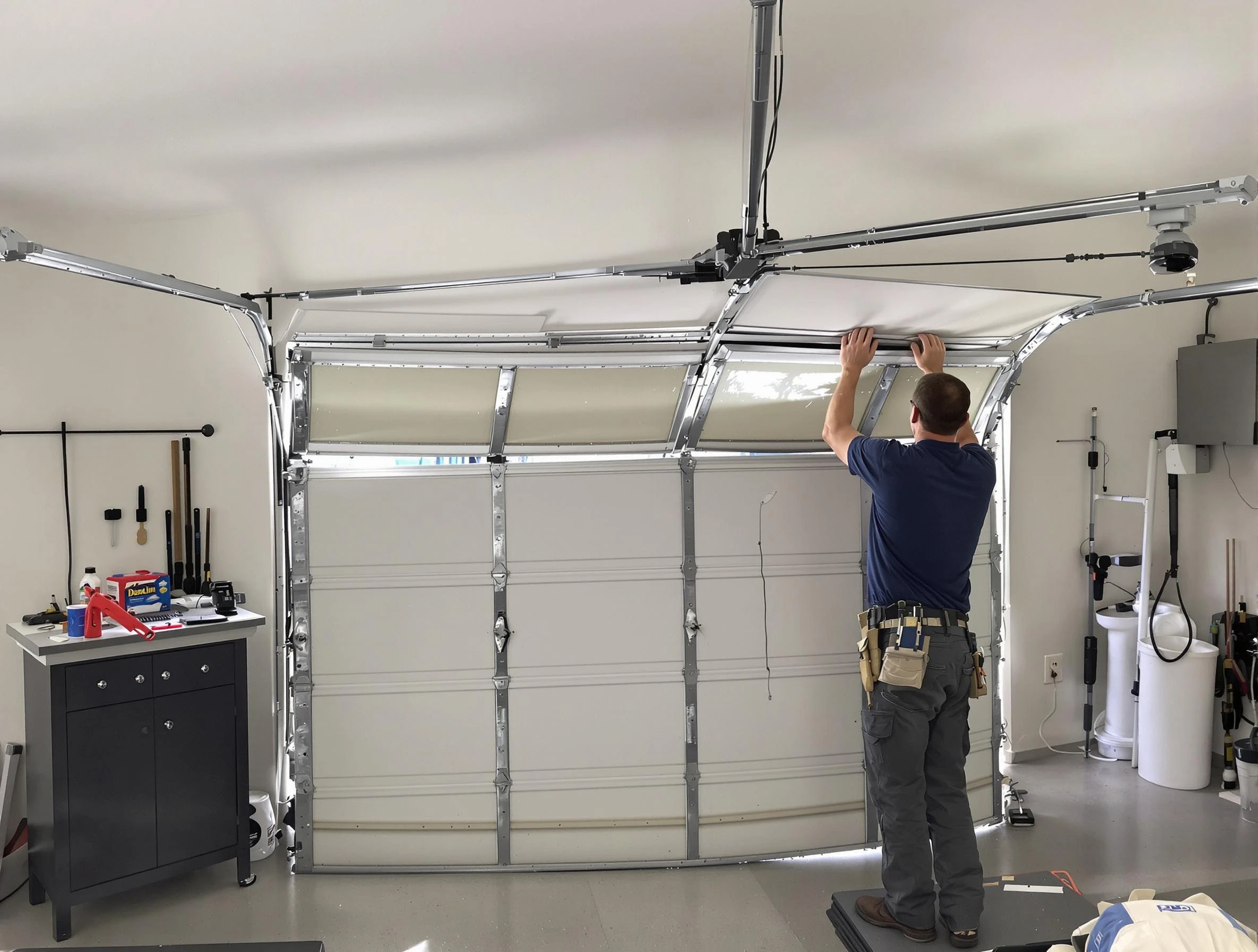 Lake Land'Or Garage Door Repair specialist performing precise section replacement on Lake Land'Or garage door